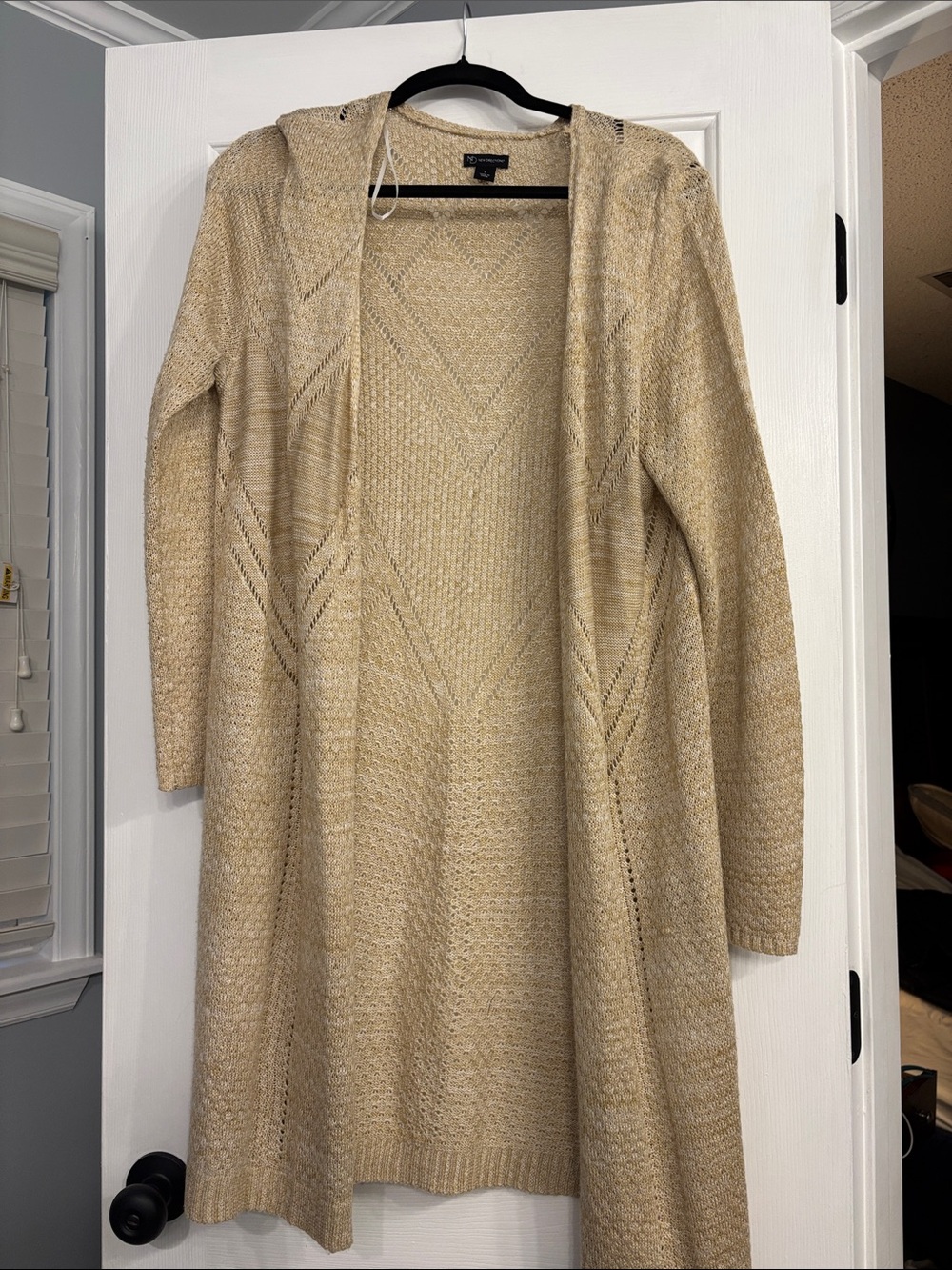 Dana Buchman Beige Open-Front Knit Cardigan